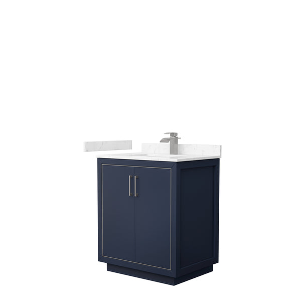 Wyndham Icon 30" Single Bathroom Vanity Carrara Cultured Marble Countertop with Undermount Square Sink and Brushed Nickel Trim - Luxe Bathroom Vanities