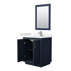 Wyndham Icon 30 Inch Single Bathroom Vanity White Cultured Marble Countertop with Undermount Square Sink and 24 Inch Mirror - Luxe Bathroom Vanities