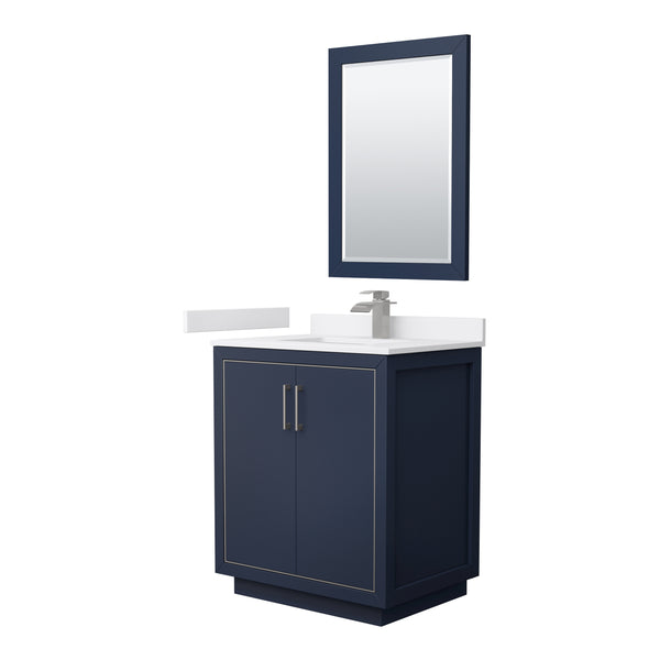 Wyndham Icon 30 Inch Single Bathroom Vanity White Cultured Marble Countertop with Undermount Square Sink and 24 Inch Mirror - Luxe Bathroom Vanities
