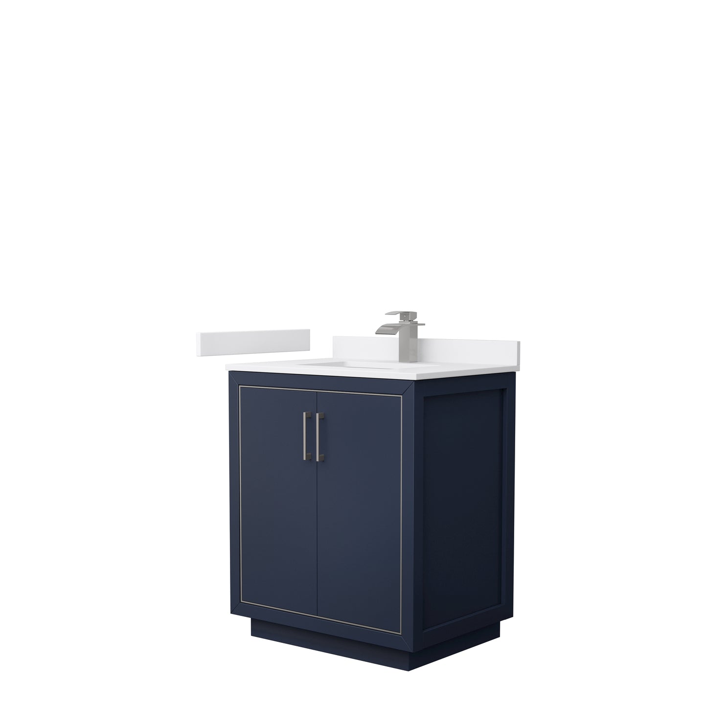 Wyndham Icon 30 Inch Single Bathroom Vanity White Cultured Marble Countertop with Undermount Square Sink and Brushed Nickel Trim - Luxe Bathroom Vanities