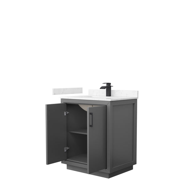 Wyndham Icon 30 Inch Single Bathroom Vanity Carrara Cultured Marble Countertop with Undermount Square Sink and Matte Black Trim - Luxe Bathroom Vanities