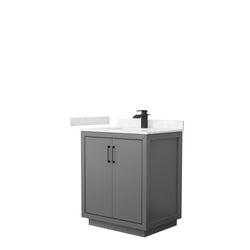 Wyndham Icon 30 Inch Single Bathroom Vanity Carrara Cultured Marble Countertop with Undermount Square Sink and Matte Black Trim - Luxe Bathroom Vanities