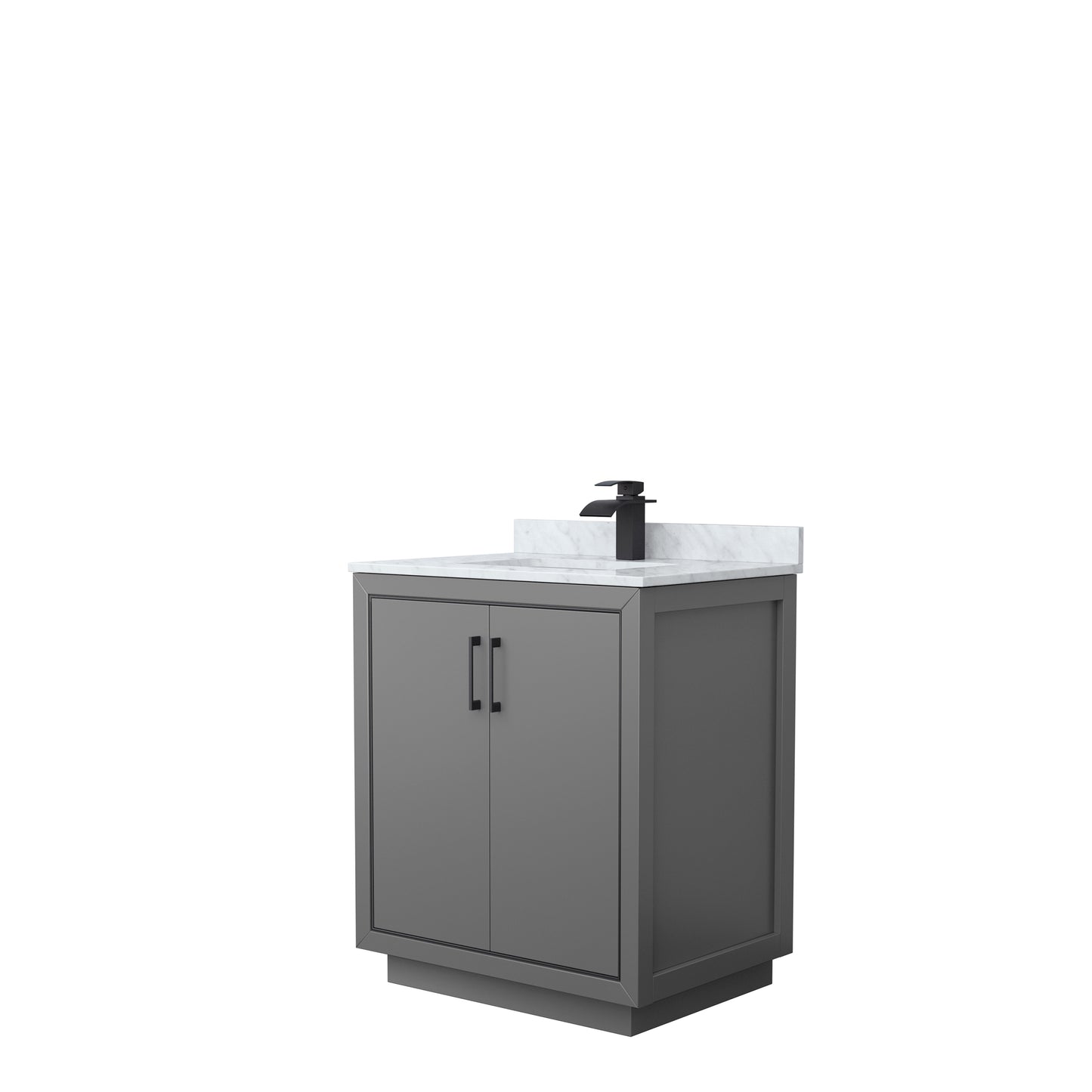 Wyndham Icon 30 Inch Single Bathroom Vanity White Carrara Marble Countertop with Undermount Square Sink in Matte Black Trim - Luxe Bathroom Vanities