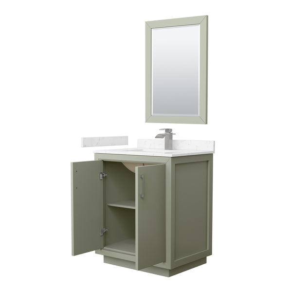 Wyndham Icon 30 Inch Single Bathroom Vanity Carrara Cultured Marble Countertop with Undermount Square Sink and 24 Inch Mirror - Luxe Bathroom Vanities