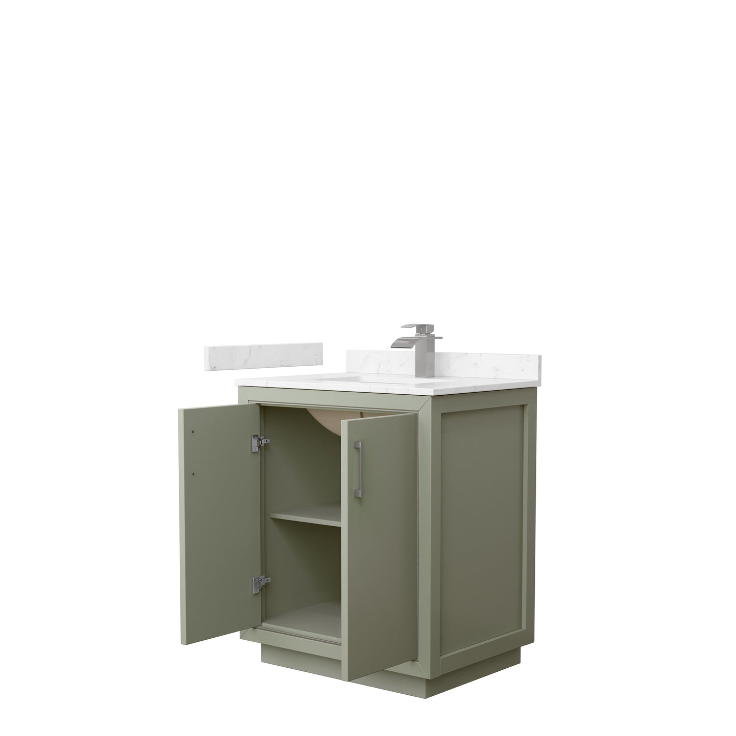 Wyndham Icon 30" Single Bathroom Vanity Carrara Cultured Marble Countertop with Undermount Square Sink and Brushed Nickel Trim - Luxe Bathroom Vanities