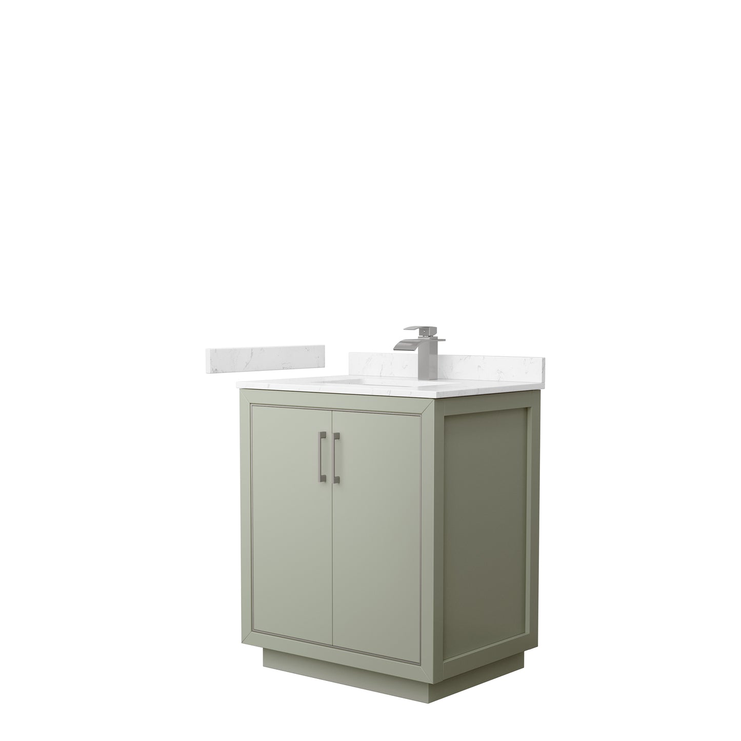 Wyndham Icon 30" Single Bathroom Vanity Carrara Cultured Marble Countertop with Undermount Square Sink and Brushed Nickel Trim - Luxe Bathroom Vanities