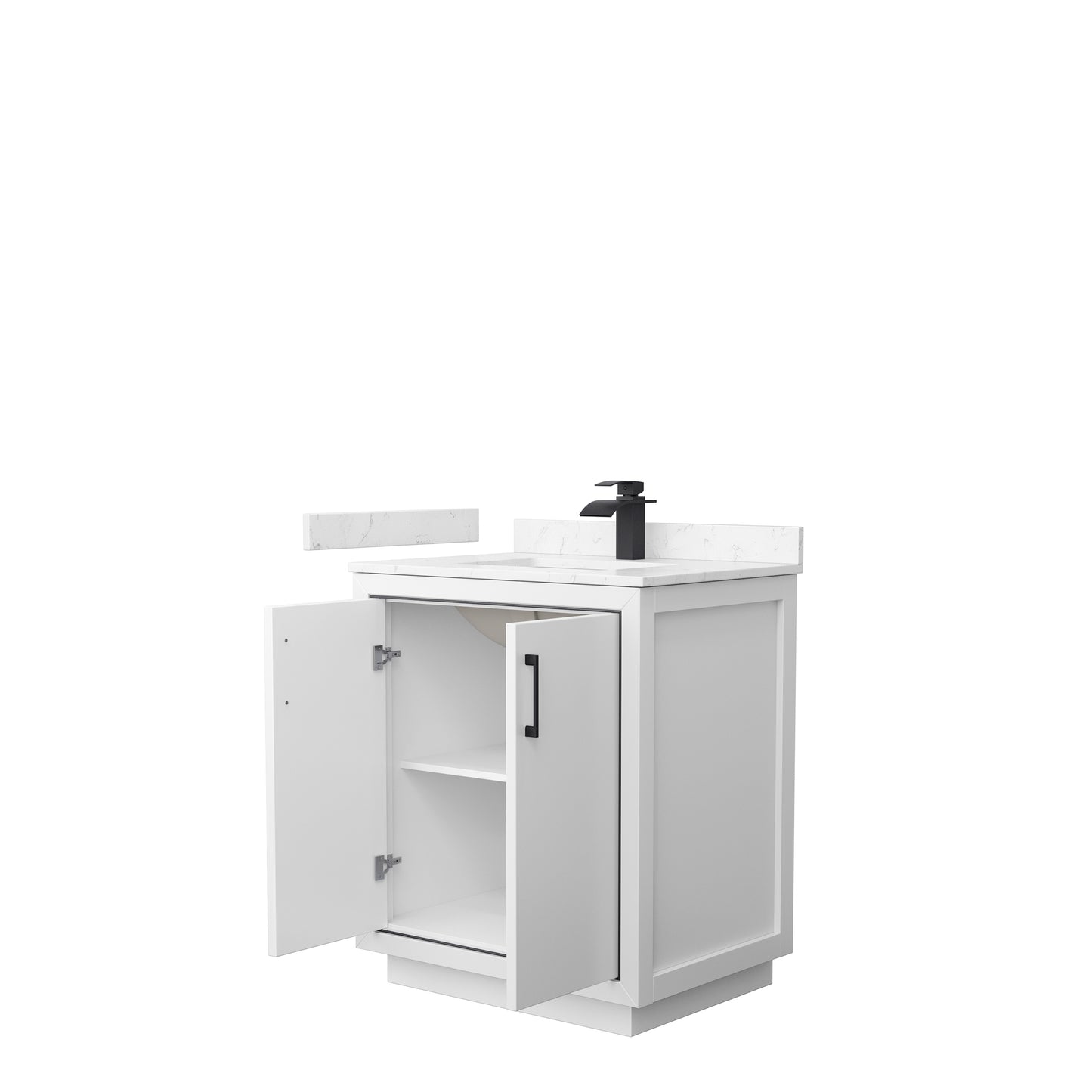 Wyndham Icon 30 Inch Single Bathroom Vanity Carrara Cultured Marble Countertop with Undermount Square Sink and Matte Black Trim - Luxe Bathroom Vanities