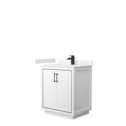 Wyndham Icon 30 Inch Single Bathroom Vanity Carrara Cultured Marble Countertop with Undermount Square Sink and Matte Black Trim - Luxe Bathroom Vanities