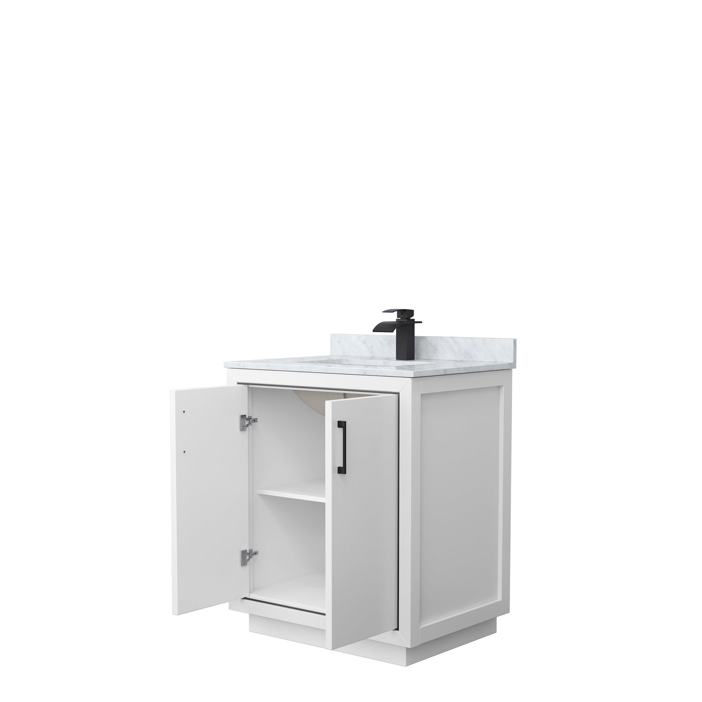 Wyndham Icon 30 Inch Single Bathroom Vanity White Carrara Marble Countertop with Undermount Square Sink in Matte Black Trim - Luxe Bathroom Vanities