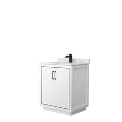 Wyndham Icon 30 Inch Single Bathroom Vanity White Carrara Marble Countertop with Undermount Square Sink in Matte Black Trim - Luxe Bathroom Vanities