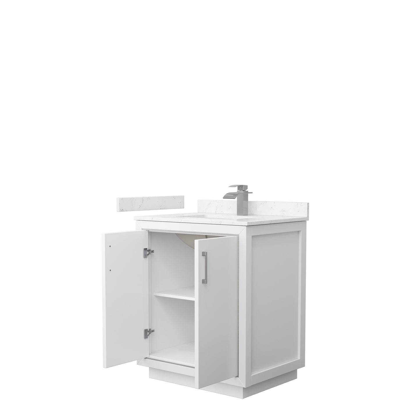 Wyndham Icon 30" Single Bathroom Vanity Carrara Cultured Marble Countertop with Undermount Square Sink and Brushed Nickel Trim - Luxe Bathroom Vanities