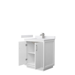 Wyndham Icon 30 Inch Single Bathroom Vanity White Cultured Marble Countertop with Undermount Square Sink and Brushed Nickel Trim - Luxe Bathroom Vanities