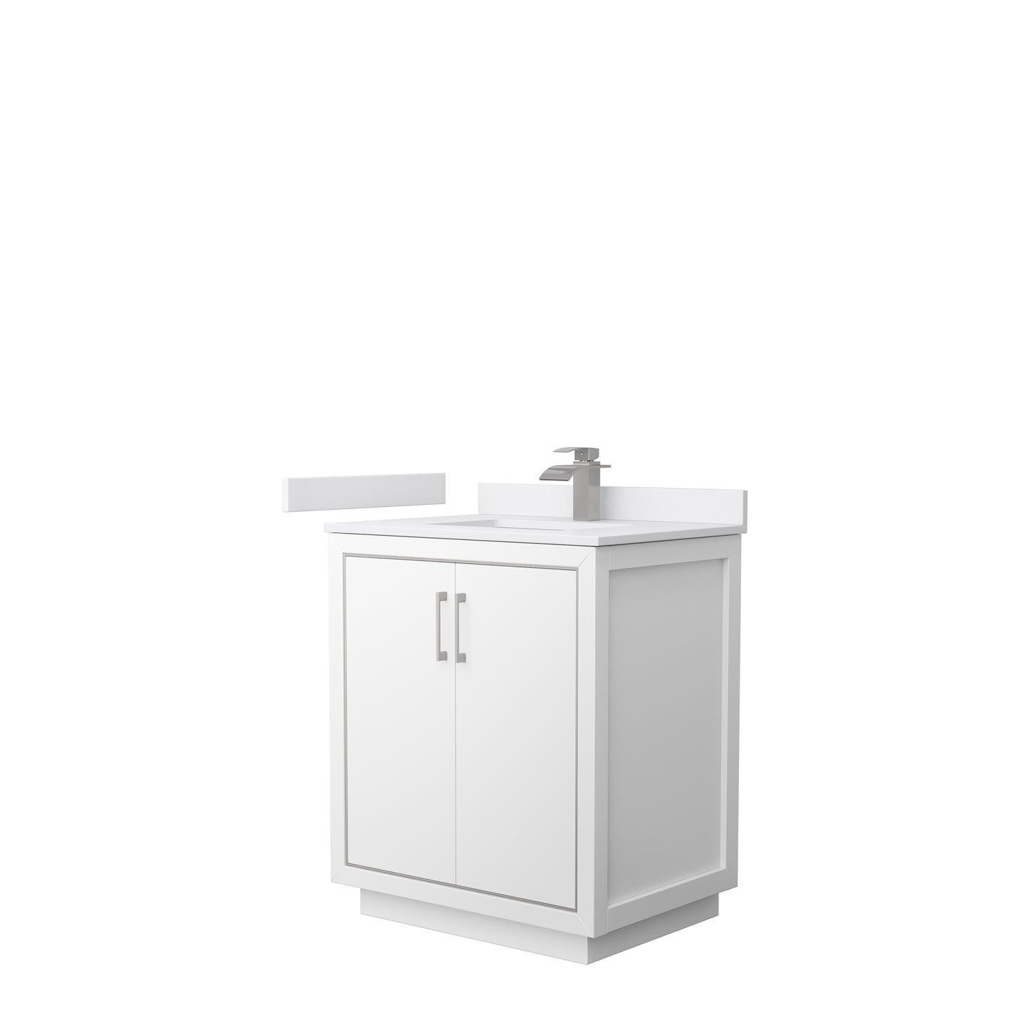 Wyndham Icon 30 Inch Single Bathroom Vanity White Cultured Marble Countertop with Undermount Square Sink and Brushed Nickel Trim - Luxe Bathroom Vanities