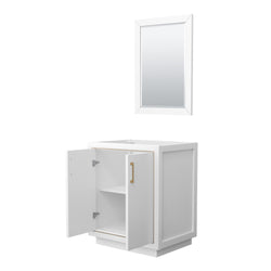 Wyndham Icon 30 Inch Single Bathroom Vanity in White, No Countertop, No Sink, Satin Bronze Trim with 24 Inch Mirror - Luxe Bathroom Vanities