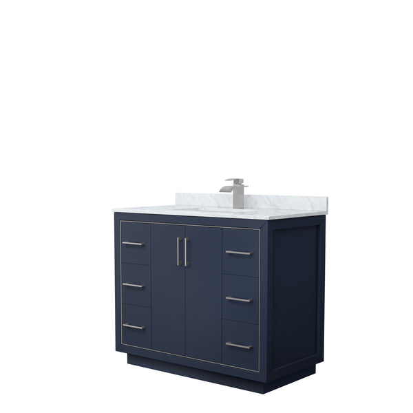 Wyndham Icon 42 Inch Single Bathroom Vanity White Carrara Marble Countertop with Undermount Square Sink in Brushed Nickel Trim - Luxe Bathroom Vanities