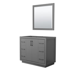 Wyndham Icon 42 Inch Single Bathroom Vanity No Countertop, No Sink in Matte Black Trim with 34 Inch Mirror - Luxe Bathroom Vanities