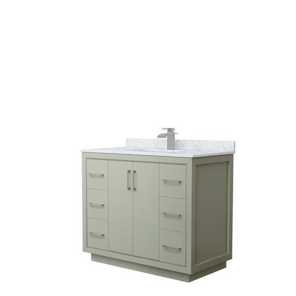 Wyndham Icon 42 Inch Single Bathroom Vanity White Carrara Marble Countertop with Undermount Square Sink in Brushed Nickel Trim - Luxe Bathroom Vanities