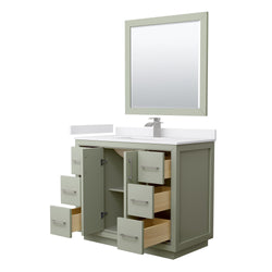 Wyndham Icon 42 Inch Single Bathroom Vanity White Cultured Marble Countertop with Undermount Square Sink, Brushed Nickel Trim and 34 Inch Mirror - Luxe Bathroom Vanities
