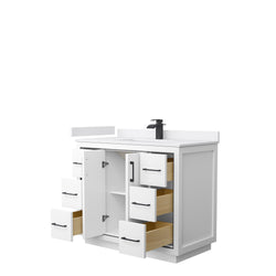 Wyndham Icon 42 Inch Single Bathroom Vanity White Cultured Marble Countertop with Undermount Square Sink and Matte Black Trim - Luxe Bathroom Vanities