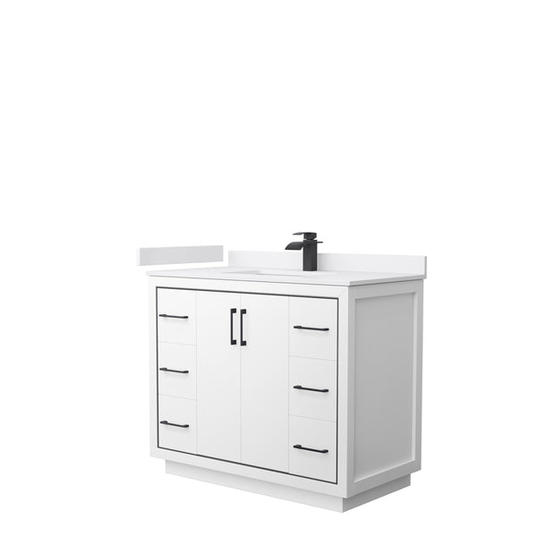 Wyndham Icon 42 Inch Single Bathroom Vanity White Cultured Marble Countertop with Undermount Square Sink and Matte Black Trim - Luxe Bathroom Vanities