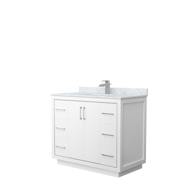 Wyndham Icon 42 Inch Single Bathroom Vanity White Carrara Marble Countertop with Undermount Square Sink in Brushed Nickel Trim - Luxe Bathroom Vanities