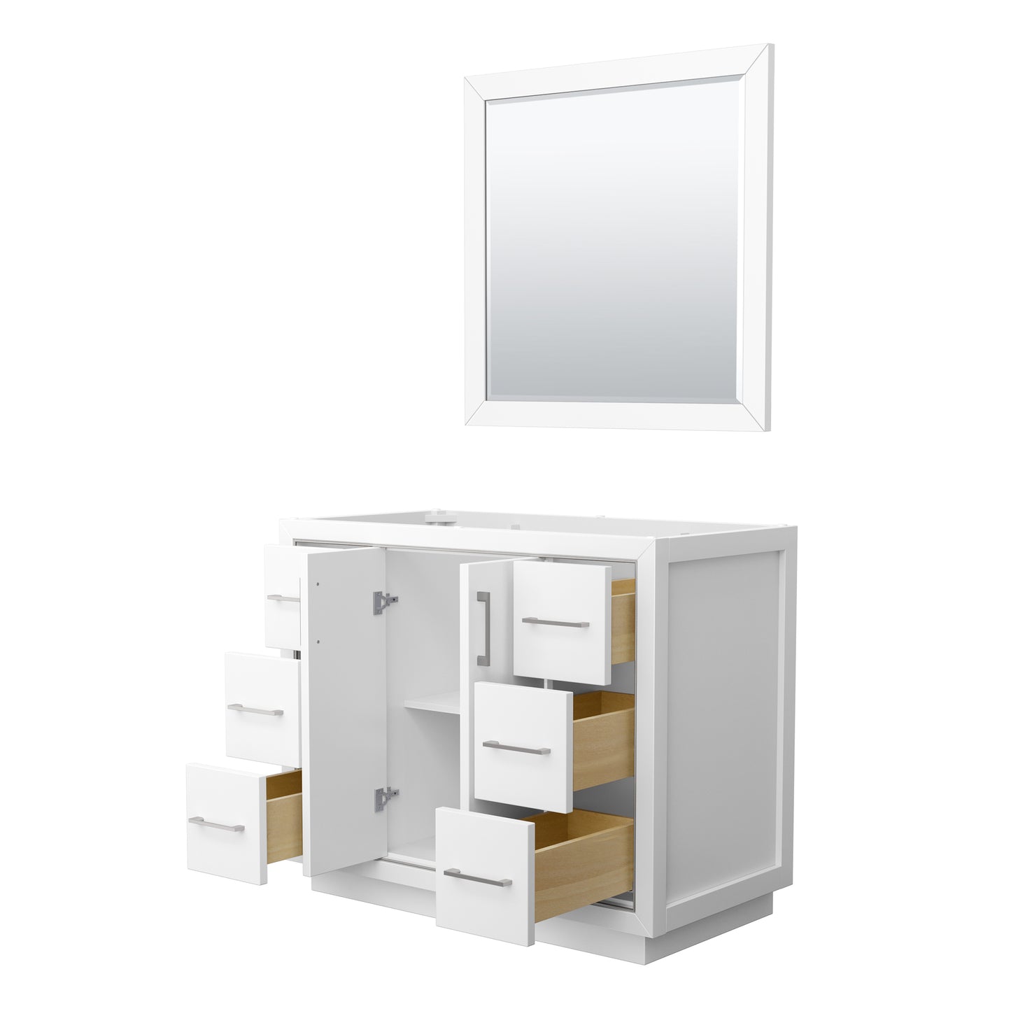 Wyndham Icon 42 Inch Single Bathroom Vanity No Countertop, No Sink in Brushed Nickel Trim with 34 Inch Mirror - Luxe Bathroom Vanities