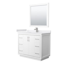 Wyndham Icon 42 Inch Single Bathroom Vanity White Cultured Marble Countertop with Undermount Square Sink, Brushed Nickel Trim and 34 Inch Mirror - Luxe Bathroom Vanities