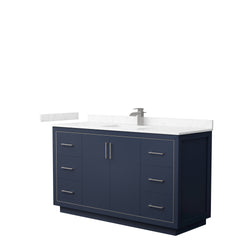 Wyndham Icon 60 Inch Single Bathroom Vanity Carrara Cultured Marble Countertop with Undermount Square Sink and Brushed Nickel Trim - Luxe Bathroom Vanities