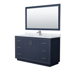 Wyndham Icon 60 Inch Single Bathroom Vanity White Carrara Marble Countertop, Undermount Square Sink with Brushed Nickel Trim and 58 Inch Mirror - Luxe Bathroom Vanities