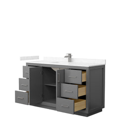 Wyndham Icon 60 Inch Single Bathroom Vanity Carrara Cultured Marble Countertop with Undermount Square Sink and Brushed Nickel Trim - Luxe Bathroom Vanities