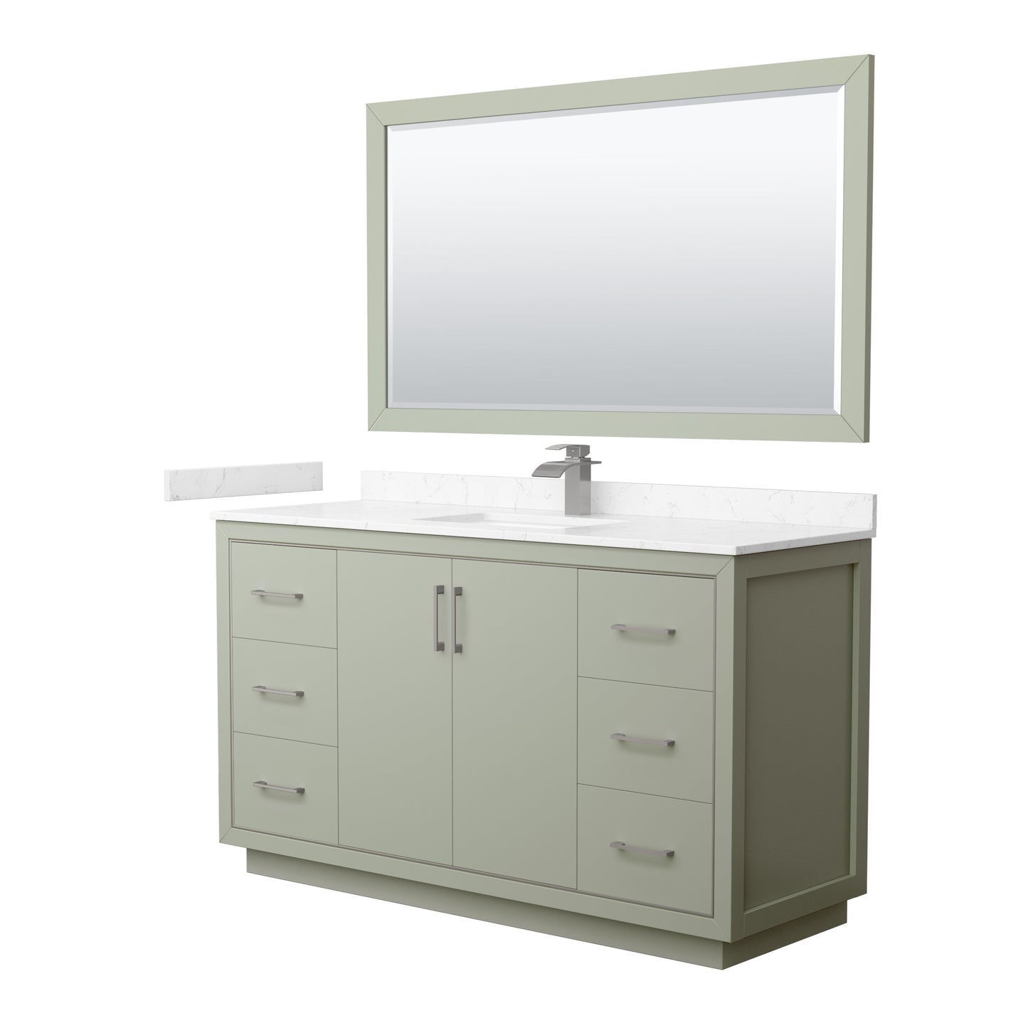 Wyndham Icon 60 Inch Single Bathroom Vanity Carrara Cultured Marble Countertop with Undermount Square Sink, Brushed Nickel Trim and 58 Inch Mirror - Luxe Bathroom Vanities