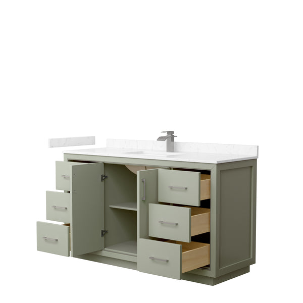 Wyndham Icon 60 Inch Single Bathroom Vanity Carrara Cultured Marble Countertop with Undermount Square Sink and Brushed Nickel Trim - Luxe Bathroom Vanities