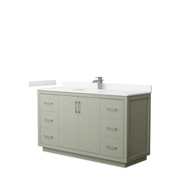 Wyndham Icon 60 Inch Single Bathroom Vanity Carrara Cultured Marble Countertop with Undermount Square Sink and Brushed Nickel Trim - Luxe Bathroom Vanities