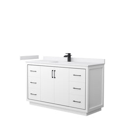 Wyndham Icon 60 Inch Single Bathroom Vanity White Cultured Marble Countertop with Undermount Square Sink and Matte Black Trim - Luxe Bathroom Vanities