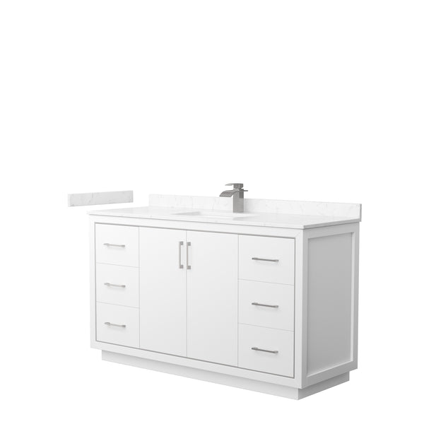 Wyndham Icon 60 Inch Single Bathroom Vanity Carrara Cultured Marble Countertop with Undermount Square Sink and Brushed Nickel Trim - Luxe Bathroom Vanities