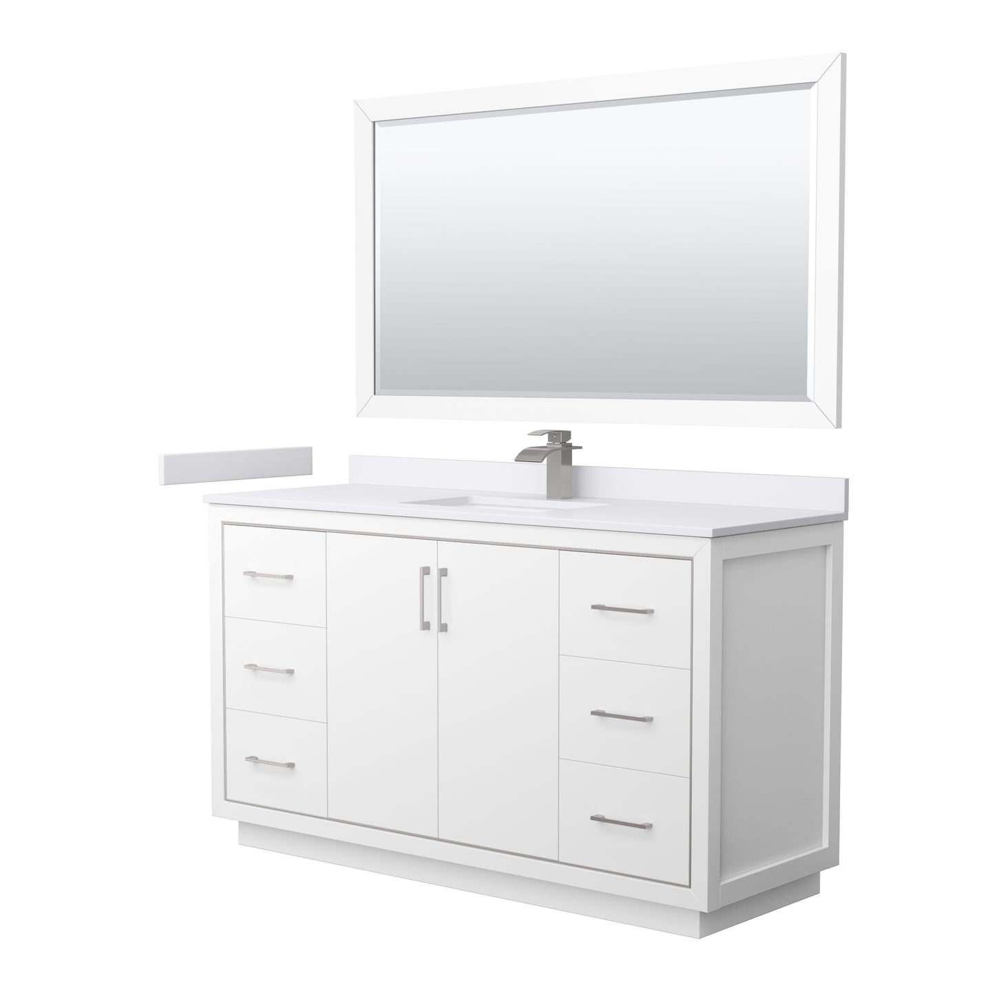 Wyndham Icon 60 Inch Single Bathroom Vanity White Cultured Marble Countertop with Undermount Square Sink, Brushed Nickel Trim and 58 Inch Mirror - Luxe Bathroom Vanities