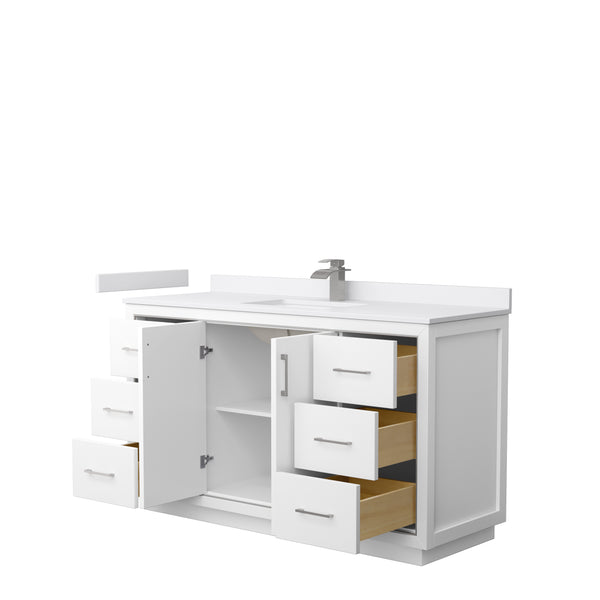 Wyndham Icon 60 Inch Single Bathroom Vanity White Cultured Marble Countertop with Undermount Square Sink and Brushed Nickel Trim - Luxe Bathroom Vanities