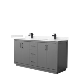 Wyndham Icon 66 Inch Double Bathroom Vanity Carrara Cultured Marble Countertop with Undermount Square Sinks and Matte Black Trim - Luxe Bathroom Vanities