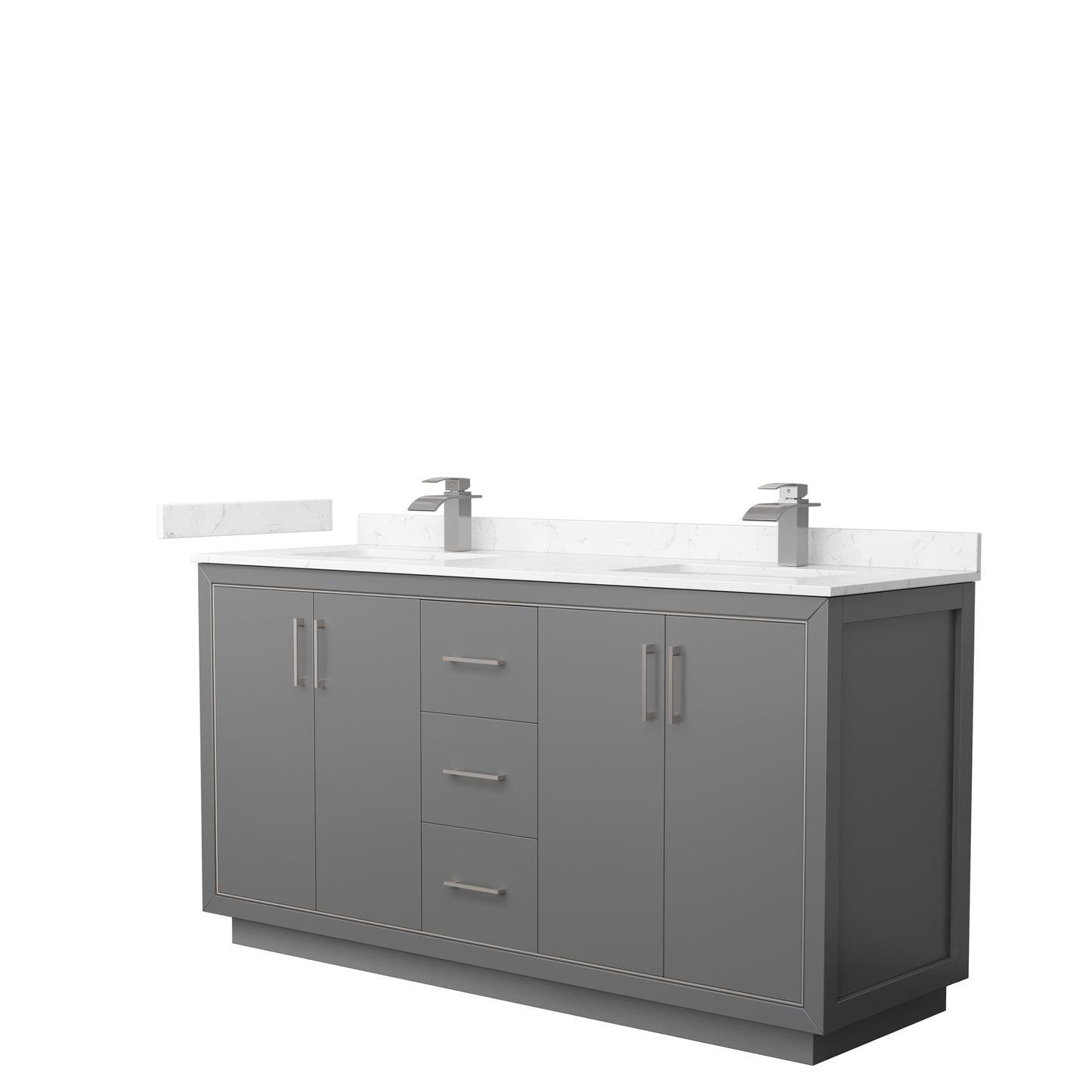 Wyndham Icon 66 Inch Double Bathroom Vanity Carrara Cultured Marble Countertop with Undermount Square Sinks and Brushed Nickel Trim - Luxe Bathroom Vanities