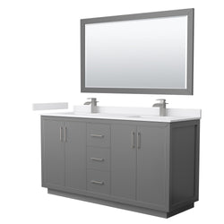 Wyndham Icon 66 Inch Double Bathroom Vanity White Cultured Marble Countertop with Undermount Square Sinks, Brushed Nickel Trim and 58 Inch Mirror - Luxe Bathroom Vanities