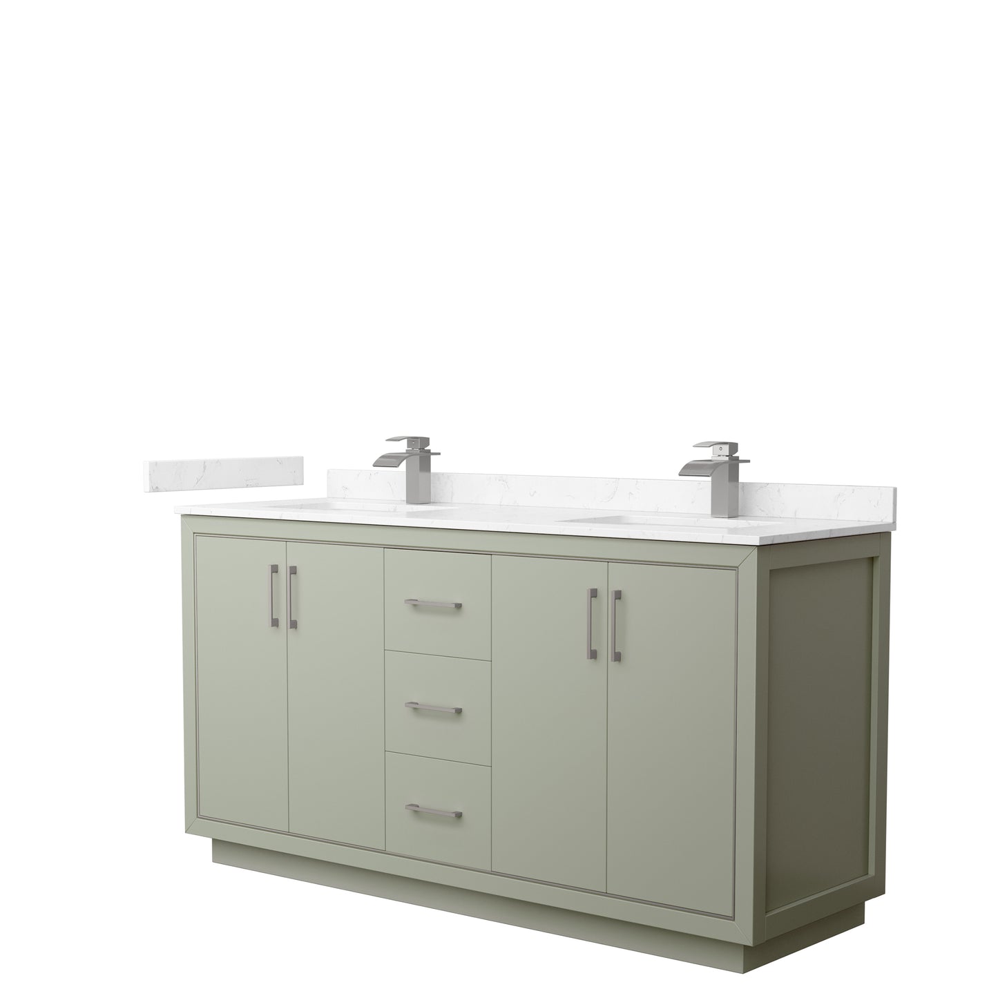 Wyndham Icon 66 Inch Double Bathroom Vanity Carrara Cultured Marble Countertop with Undermount Square Sinks and Brushed Nickel Trim - Luxe Bathroom Vanities