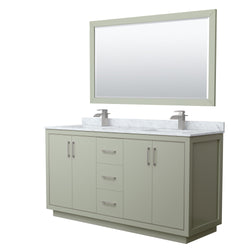 Wyndham Icon 66 Inch Double Bathroom Vanity White Carrara Marble Countertop, Undermount Square Sinks with Brushed Nickel Trim and 58 Inch Mirror - Luxe Bathroom Vanities