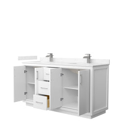 Wyndham Icon 66 Inch Double Bathroom Vanity Carrara Cultured Marble Countertop with Undermount Square Sinks and Brushed Nickel Trim - Luxe Bathroom Vanities