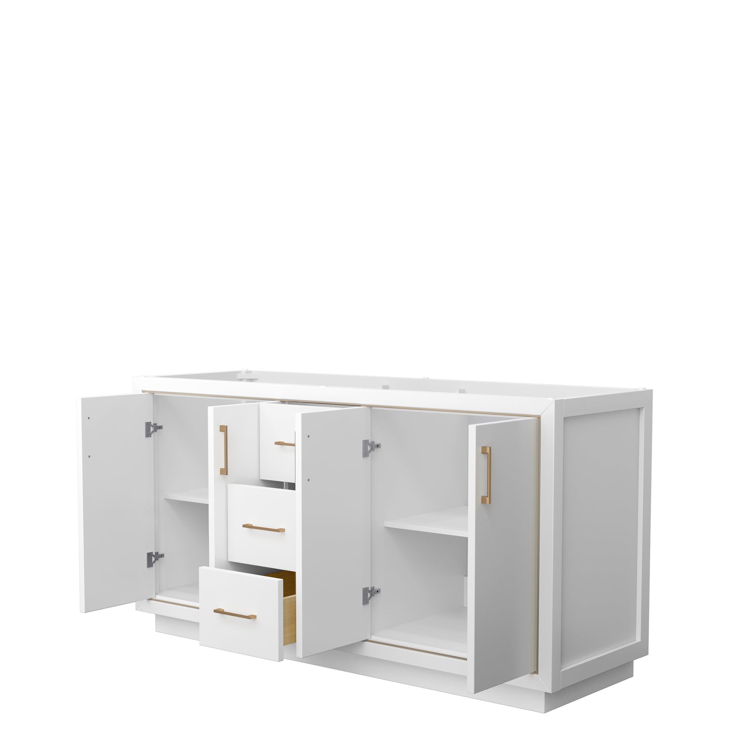 Wyndham Icon 66 Inch Double Bathroom Vanity in White No Countertop, No Sink with Satin Bronze Trim - Luxe Bathroom Vanities