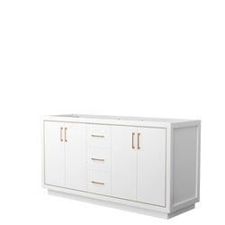 Wyndham Icon 66 Inch Double Bathroom Vanity in White No Countertop, No Sink with Satin Bronze Trim - Luxe Bathroom Vanities