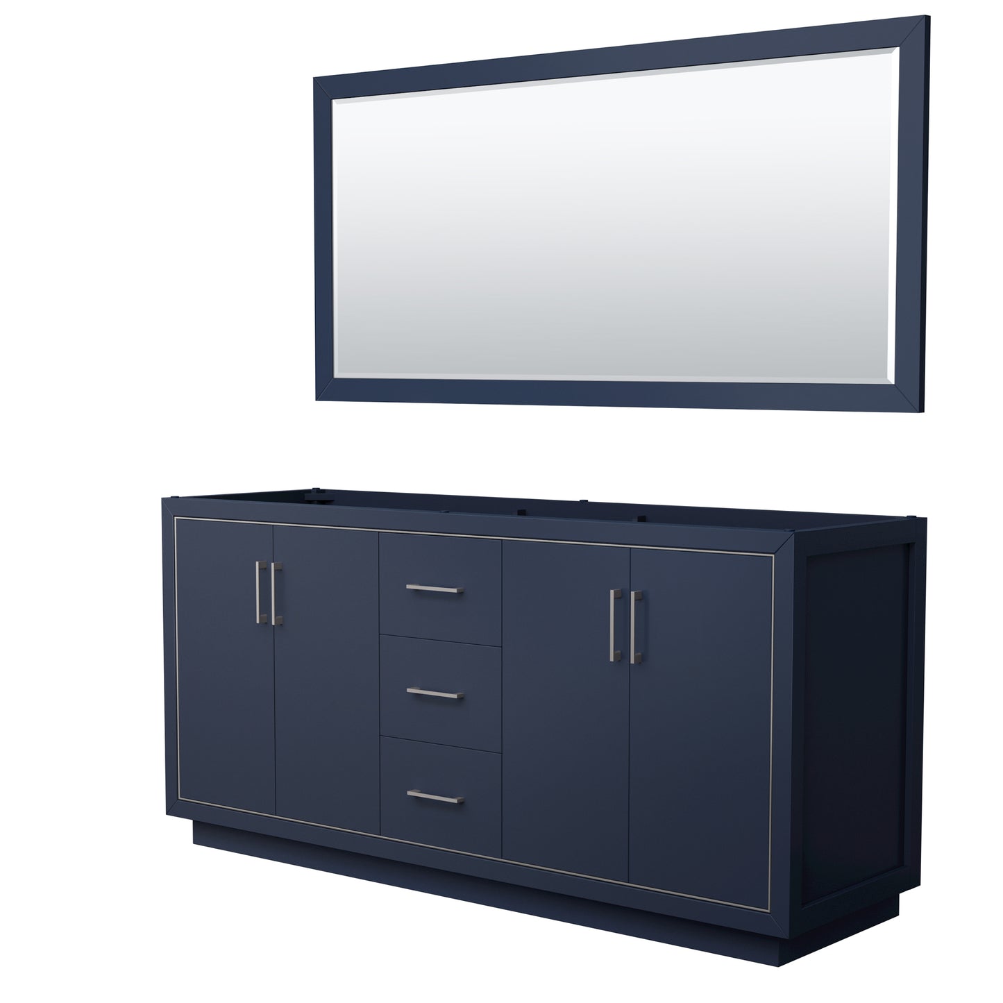 Wyndham Wyndham Icon 72 Inch Double Bathroom Vanity No Countertop, No Sink in Brushed Nickel Trim with 70 Inch Mirror - Luxe Bathroom Vanities