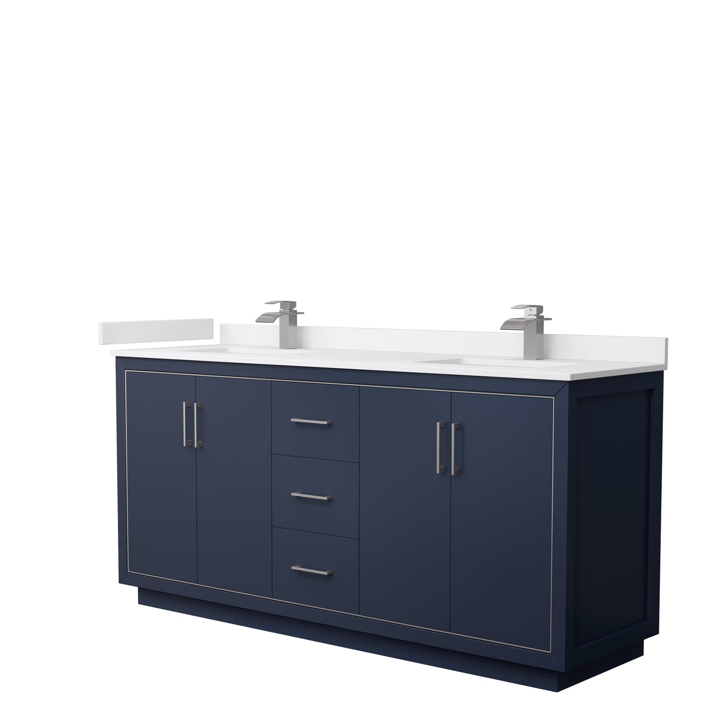 Wyndham Icon 72 Inch Double Bathroom Vanity White Cultured Marble Countertop with Undermount Square Sinks and Brushed Nickel Trim - Luxe Bathroom Vanities