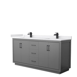 Wyndham Icon 72 Inch Double Bathroom Vanity White Cultured Marble Countertop with Undermount Square Sinks and Matte Black Trim - Luxe Bathroom Vanities