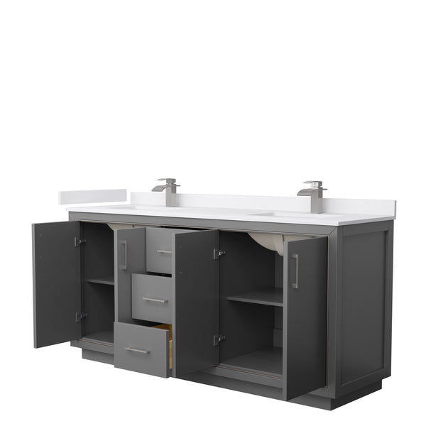 Wyndham Icon 72 Inch Double Bathroom Vanity White Cultured Marble Countertop with Undermount Square Sinks and Brushed Nickel Trim - Luxe Bathroom Vanities