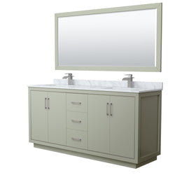 Wyndham Icon 72 Inch Double Bathroom Vanity White Carrara Marble Countertop, Undermount Square Sinks with Brushed Nickel Trim and 70 Inch Mirror - Luxe Bathroom Vanities